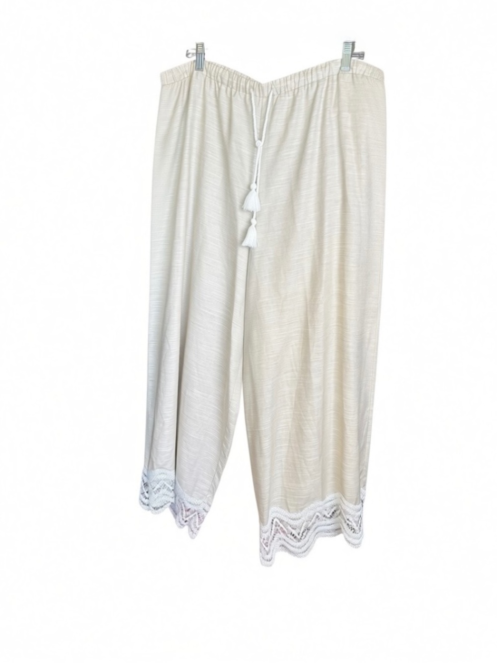 Parker Linen Blend Oatmeal Heathered Crop Pants with Lace Border Size XXL